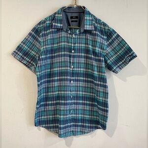 Hugo Boss Aqua Plaid Button short sleeve Mens Shirt XL super light